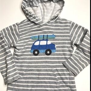 Mulberribush Striped Gray White Kids Hoodie Beachy Surfboard Car Appliqué 🏄‍♂️